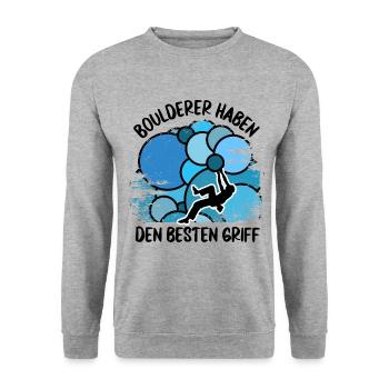 Vintage Bouldern Boulderer Klettern Kletterer - Unisex Pullover - Weißgrau meliert - Vorne - Alina (178cm) & Michal (187cm)