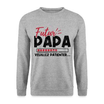 Futur papa veuillez patienter - Sweat-shirt Unisexe - gris chiné - Devant - Alina (178cm) & Michal (187cm)