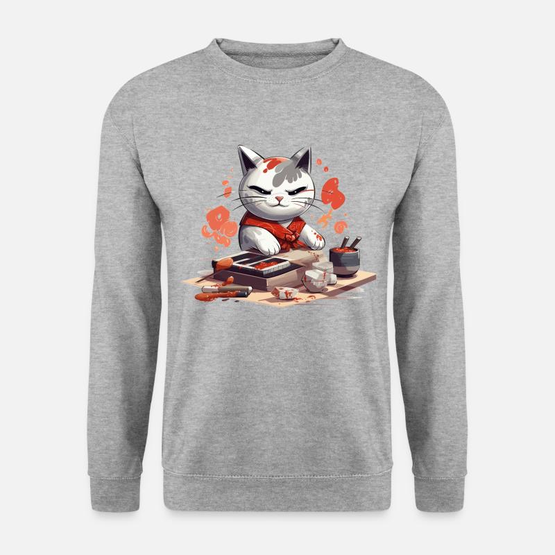 Katzensushi-Meister - Unisex Pullover - Weißgrau meliert