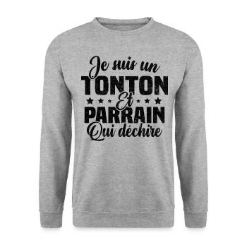 Je suis un tonton et parrain qui déchire - Sweat-shirt Unisexe - gris chiné - Devant - Alina (178cm) & Michal (187cm)