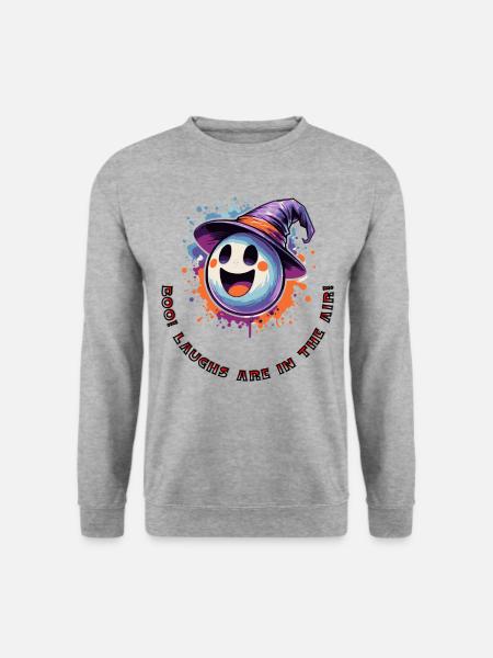 Boo! Laughs are in the air! Süßer Hexen-Geist - Unisex Pullover - Weißgrau meliert