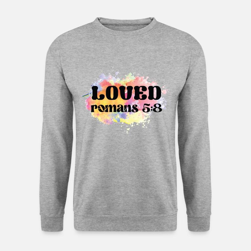 Loved Romans 5:8 Bibelvers - Unisex Pullover - Weißgrau meliert
