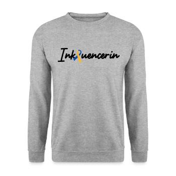 Inkluencerin Down Syndrom - Unisex Pullover - Weißgrau meliert - Vorne - Alina (178cm) & Michal (187cm)