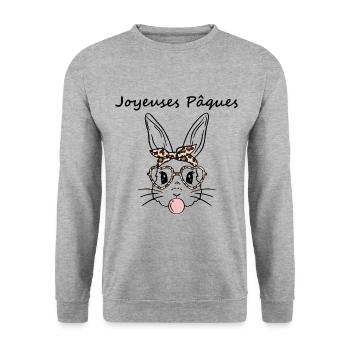 Joyeuses paques avec un petit lapin - Sweat-shirt Unisexe - gris chiné - Devant - Alina (178cm) & Michal (187cm)