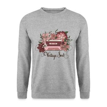 Vintage Soul Flower Cassette - Unisex Pullover - Weißgrau meliert - Vorne - Alina (178cm) & Michal (187cm)