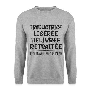 Traductrice célèbre sa retraite avec humour cadeau - Sweat-shirt Unisexe - gris chiné - Devant - Alina (178cm) & Michal (187cm)