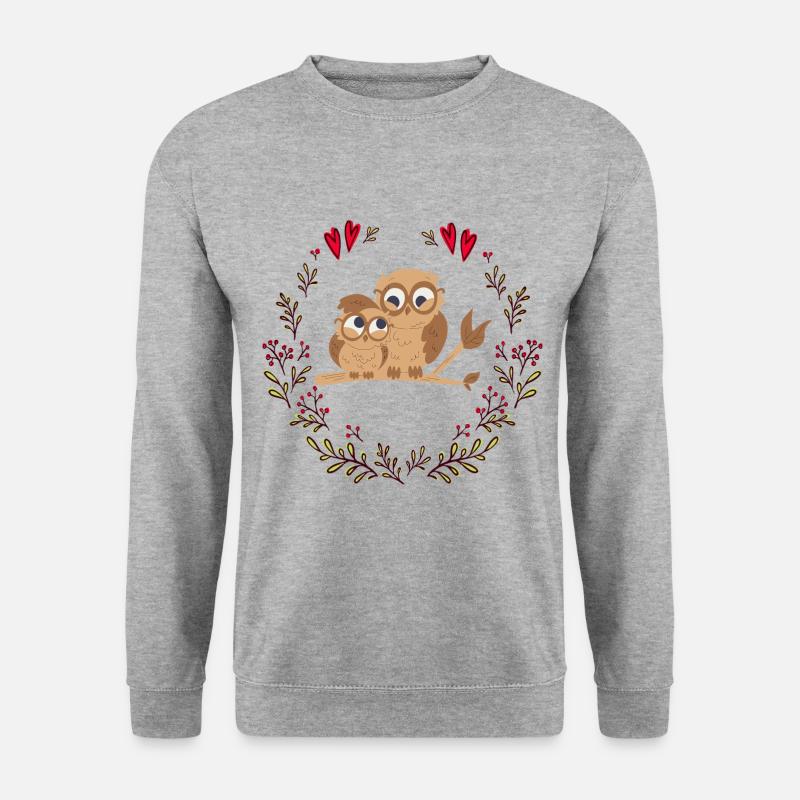 Eule mit Baby - Unisex Pullover - Weißgrau meliert