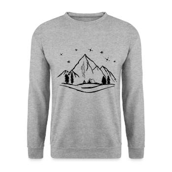 Montagnes, Tentes, Camping - Sweat-shirt Unisexe - gris chiné - Devant - Alina (178cm) & Michal (187cm)