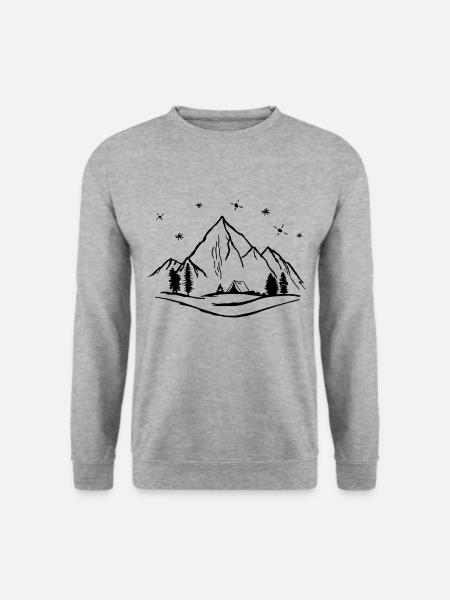 Berge, Zelten, Camping - Unisex Pullover - Weißgrau meliert
