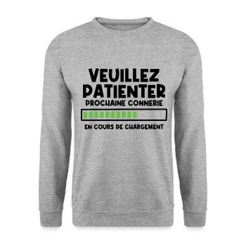 Veuillez patienter prochaine connerie en cours - Sweat-shirt Unisexe - gris chiné - Devant - Alina (178cm) & Michal (187cm)