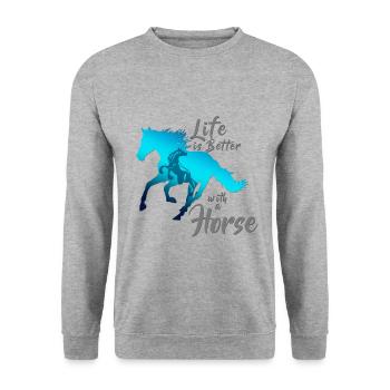 LA VIE EST MIEUX AVEC UN CHEVAL! - Sweat-shirt Unisexe - gris chiné - Devant - Alina (178cm) & Michal (187cm)