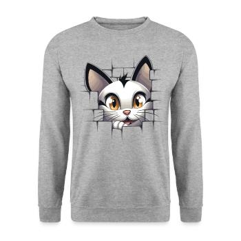Hole Peekaboo: Baby-Katze auf Abenteuer - Unisex Pullover - Weißgrau meliert - Vorne - Alina (178cm) & Michal (187cm)