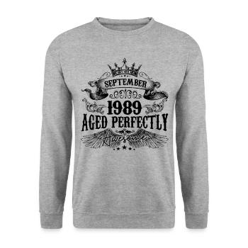 Birthday 1989 September 1989 born in September - Unisex Sweatshirt - salt & pepper - Front - Alina (178cm) & Michal (187cm)