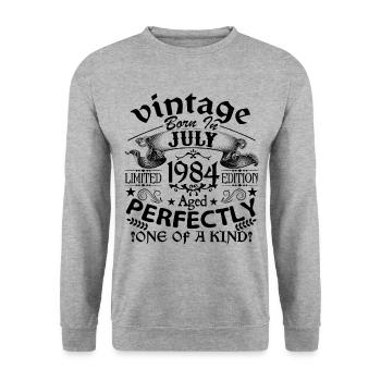 Juli 1984 | Jahrgang 1984 | geboren im Juli - Unisex Pullover - Weißgrau meliert - Vorne - Alina (178cm) & Michal (187cm)