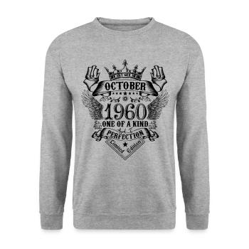 Anniversaire 1960 Octobre 1960 né en Octobre - Sweat-shirt Unisexe - gris chiné - Devant - Alina (178cm) & Michal (187cm)