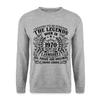 Birthday 1970 January 1970 born in January 1970 - Unisex Sweatshirt - salt & pepper - Front - Alina (178cm) & Michal (187cm)