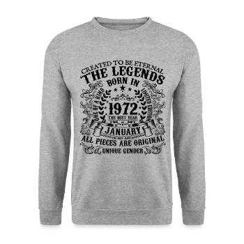 Anniversaire 1972 Janvier 1972 né en Janvier 1972 - Sweat-shirt Unisexe - gris chiné - Devant - Alina (178cm) & Michal (187cm)