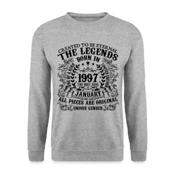 Geburtstag 1997 Januar 1997 geboren im Januar 1997 - Unisex Pullover - Weißgrau meliert - Vorne - Alina (178cm) & Michal (187cm)