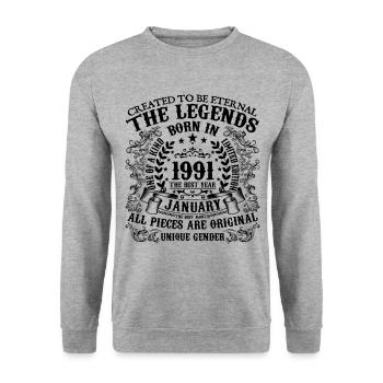 Birthday 1991 January 1991 born in January 1991 - Unisex Sweatshirt - salt & pepper - Front - Alina (178cm) & Michal (187cm)