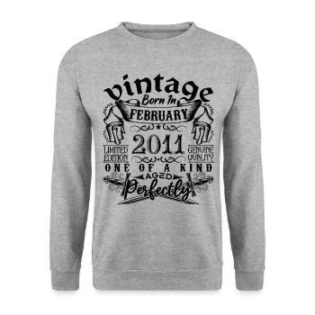 Anniversaire 2011 Février 2011 né en Février - Sweat-shirt Unisexe - gris chiné - Devant - Alina (178cm) & Michal (187cm)