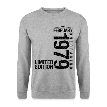 Geburtstag Februar 1979 Februar geboren im Februar - Unisex Pullover - Weißgrau meliert - Vorne - Alina (178cm) & Michal (187cm)