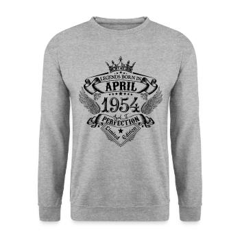 Geburtstag April 1954 April Geburtstag 1954 - Unisex Pullover - Weißgrau meliert - Vorne - Alina (178cm) & Michal (187cm)