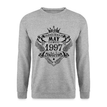 anniversaire Mai 1997 Mai anniversaire 1997 - Sweat-shirt Unisexe - gris chiné - Devant - Alina (178cm) & Michal (187cm)