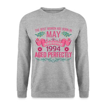Mai 1994 Geburtstag Ehefrau Mai 1994 Geburtstag - Unisex Pullover - Weißgrau meliert - Vorne - Alina (178cm) & Michal (187cm)