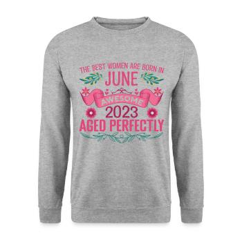 Juin 2023 anniversaire femme Juin 2023 - Sweat-shirt Unisexe - gris chiné - Devant - Alina (178cm) & Michal (187cm)