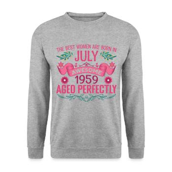 Juli 1959 Geburtstag der Frau Juli 1959 - Unisex Pullover - Weißgrau meliert - Vorne - Alina (178cm) & Michal (187cm)