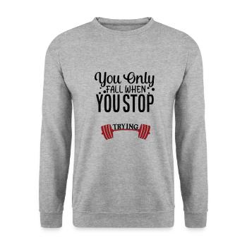 You only Fall when you Stop Durchhalten - Unisex Pullover - Weißgrau meliert - Vorne - Alina (178cm) & Michal (187cm)