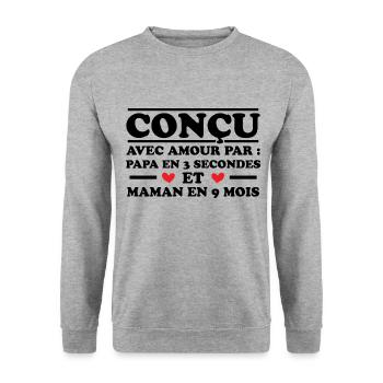 Conçu avec amour par papa et maman en 9 mois - Sweat-shirt Unisexe - gris chiné - Devant - Alina (178cm) & Michal (187cm)