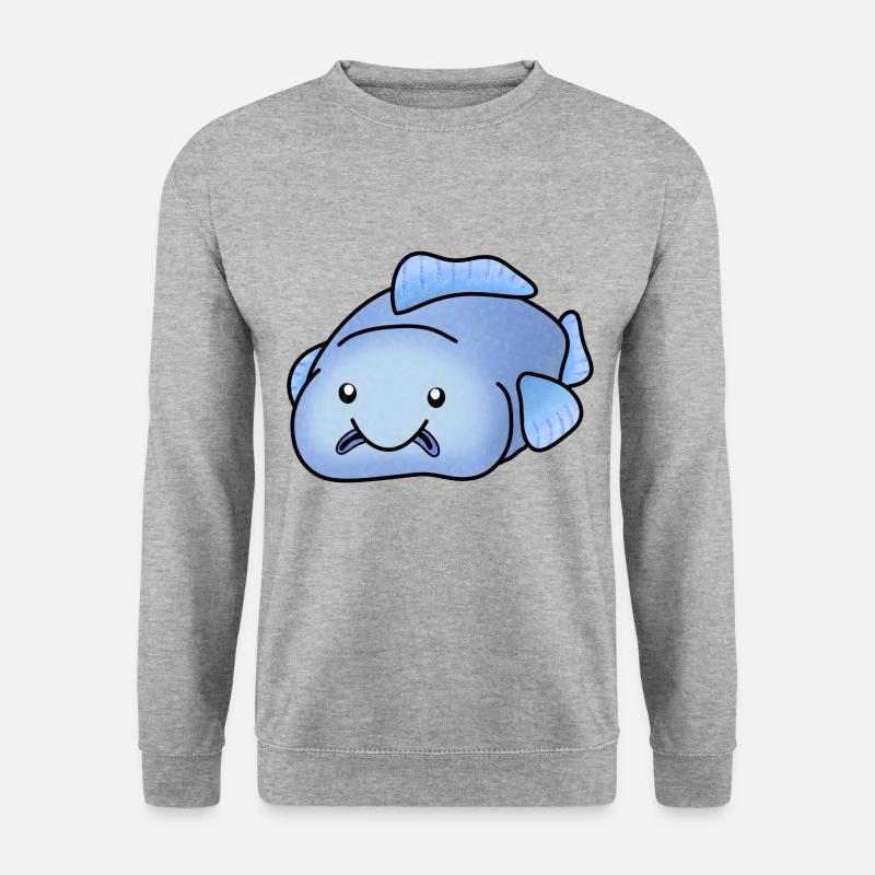 Blauer Blobfisch - Unisex Pullover - Weißgrau meliert
