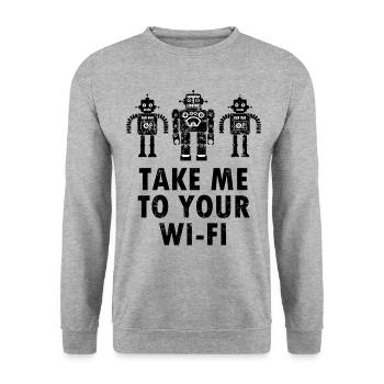Bringen Sie mich zu Ihrem Wi-Fi Funny Aliens Robots Internet - Unisex Pullover - Weißgrau meliert - Vorne - Alina (178cm) & Michal (187cm)