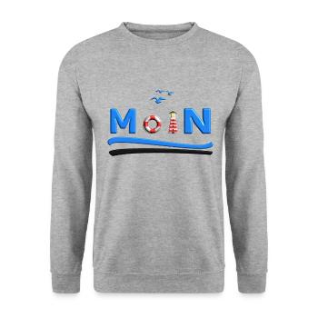 MOIN Rettungsring und Leuchtturm maritim Shirt - Unisex Pullover - Weißgrau meliert - Vorne - Alina (178cm) & Michal (187cm)