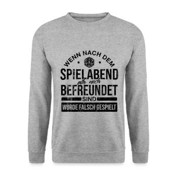 Brettspiele Brettspiel Spieleabend - Unisex Pullover - Weißgrau meliert - Vorne - Alina (178cm) & Michal (187cm)