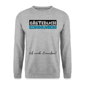Gästebuch Kommunion Mädchen Jungen Erstkommunion - Unisex Pullover - Weißgrau meliert - Vorne - Alina (178cm) & Michal (187cm)