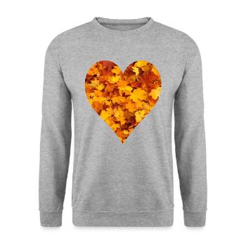 Herbstliebhaber, Buntes Laub mit Herz - Unisex Pullover - Weißgrau meliert - Vorne - Alina (178cm) & Michal (187cm)