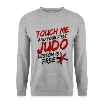 Japanischer Kampfsport Judo - Unisex Pullover - Weißgrau meliert - Vorne - Alina (178cm) & Michal (187cm)