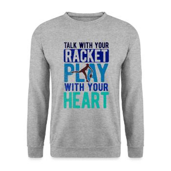 Tennisplatz Spruch Für Tennis - Unisex Pullover - Weißgrau meliert - Vorne - Alina (178cm) & Michal (187cm)