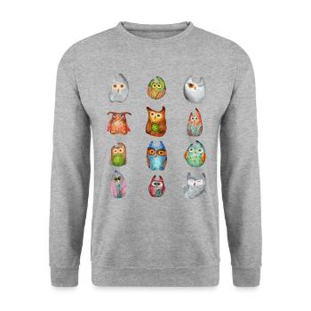 Eule Uhu Tier Waldtier Steinkauz Schleiereulen Fun - Unisex Pullover - Weißgrau meliert - Vorne - Alina (178cm) & Michal (187cm)
