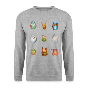 Eule Uhu Tier Waldtier Steinkauz Schleiereulen Fun - Unisex Pullover - Weißgrau meliert - Vorne - Alina (178cm) & Michal (187cm)