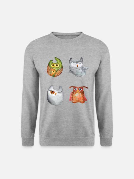 Ugle Ørn Ugle Dyr Skov Dyr Lille Ugle Barn Ugle Sjov - Unisex sweater - hvidgrå meleret