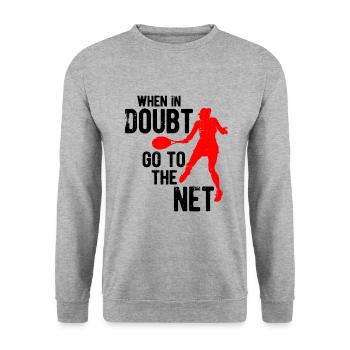 Tennisplatz Spruch Für Tennis - Unisex Pullover - Weißgrau meliert - Vorne - Alina (178cm) & Michal (187cm)