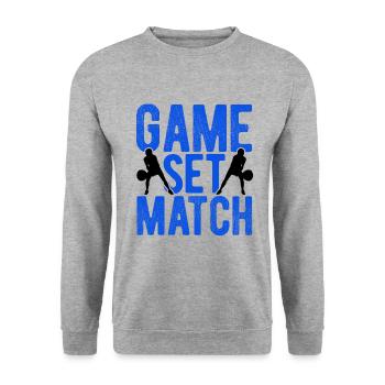 Tennisplatz Spruch Für Tennis - Unisex Pullover - Weißgrau meliert - Vorne - Alina (178cm) & Michal (187cm)