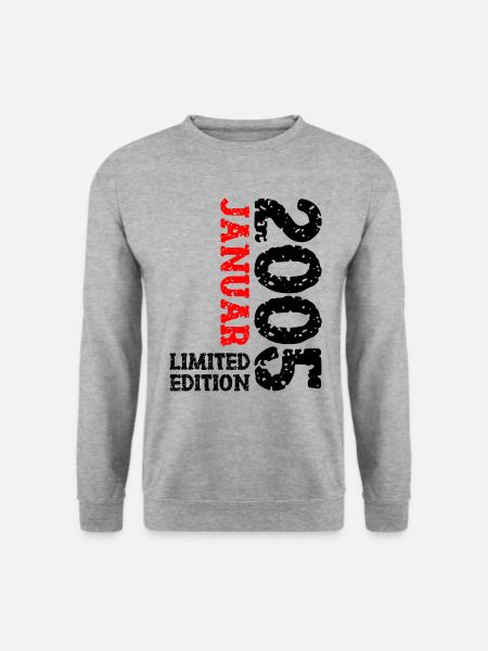 2005 Januar Limited Edition Deko Geburtstag Outfit - Unisex Pullover - Weißgrau meliert