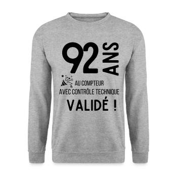 anniversaire 92 ans humour adulte cadeau - Sweat-shirt Unisexe - gris chiné - Devant - Alina (178cm) & Michal (187cm)