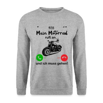 Motorrad ruft an... und ich muss gehen! - Unisex Pullover - Weißgrau meliert - Vorne - Alina (178cm) & Michal (187cm)