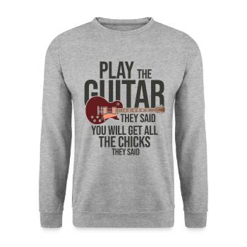 Akustik Spruch Für E-Gitarre Konzert Gitarre - Unisex Pullover - Weißgrau meliert - Vorne - Alina (178cm) & Michal (187cm)