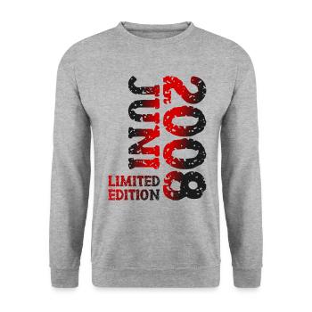 2008 Juni Limited Edition Geburtstag Geschenk - Unisex Pullover - Weißgrau meliert - Vorne - Alina (178cm) & Michal (187cm)